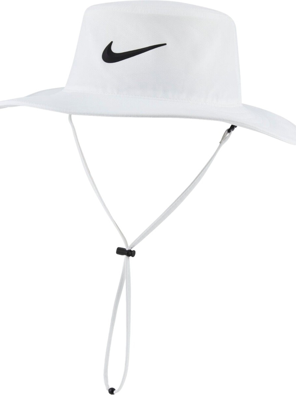 Nike Dri Fit White Wide-Brim Golf Bucket Hat DH1910-100 with Black Swoosh S/M